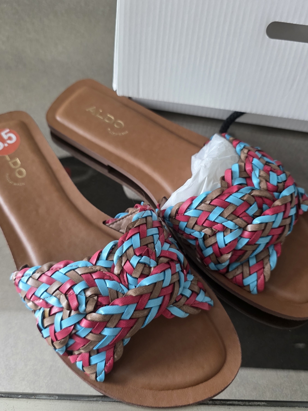 ALDO Braided Slide Sandals in Pink, Turquoise & Brown